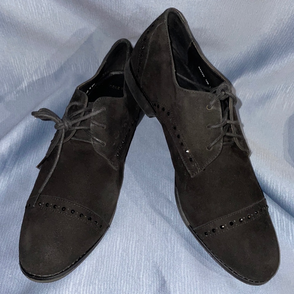 Cole Haan Black Suede Oxford Shoes GRAMERCY CAP #203 4 H, Women Size 10 b